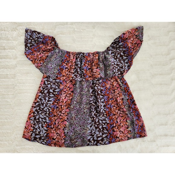 Anthropologie Tops - Anthropologie Maeve Ruffle Off Shoulder Floral‎ Blouse Multicolored Size X Small